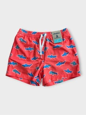 NWT Chubbies The Apex Coral & Blue Sharks Swim Trunks | Boys 10-12